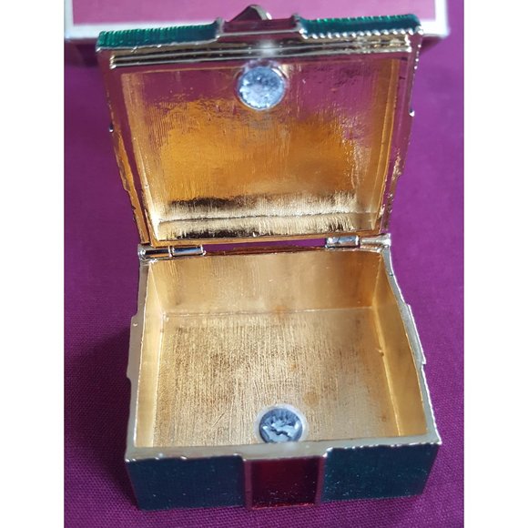 MONET "Green & Red Holiday Gift" Collectible Enamel Crystal Rhinestone Box - Picture 4 of 6